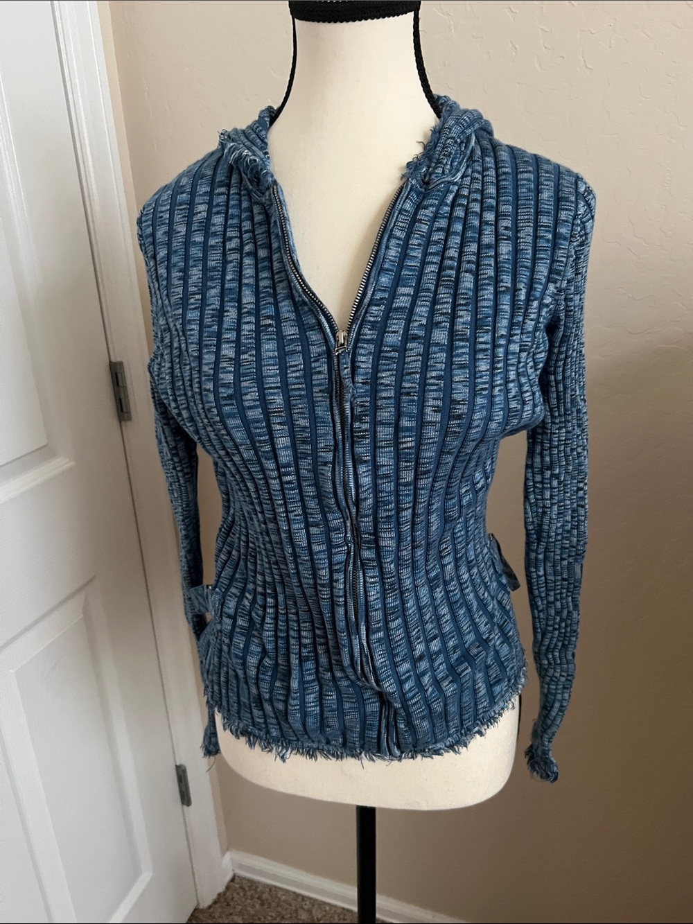 JH Collectibles Denim-Blue Ribbed Zip Hoodie Cardigan